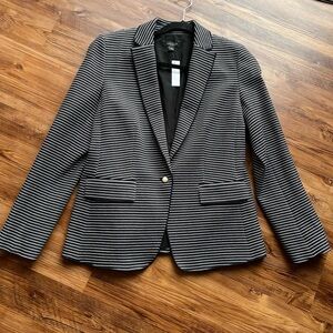 NWT Ann Taylor Blazer black and White Striped w/ faux pearl buttons